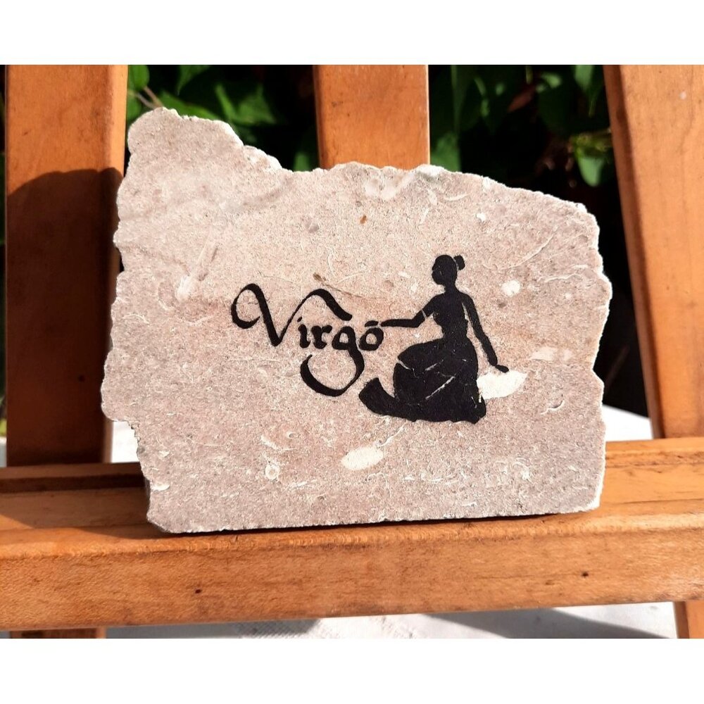 Vintage Virgo Greek Goddess Horoscope Engraved Polished Marble 1970s